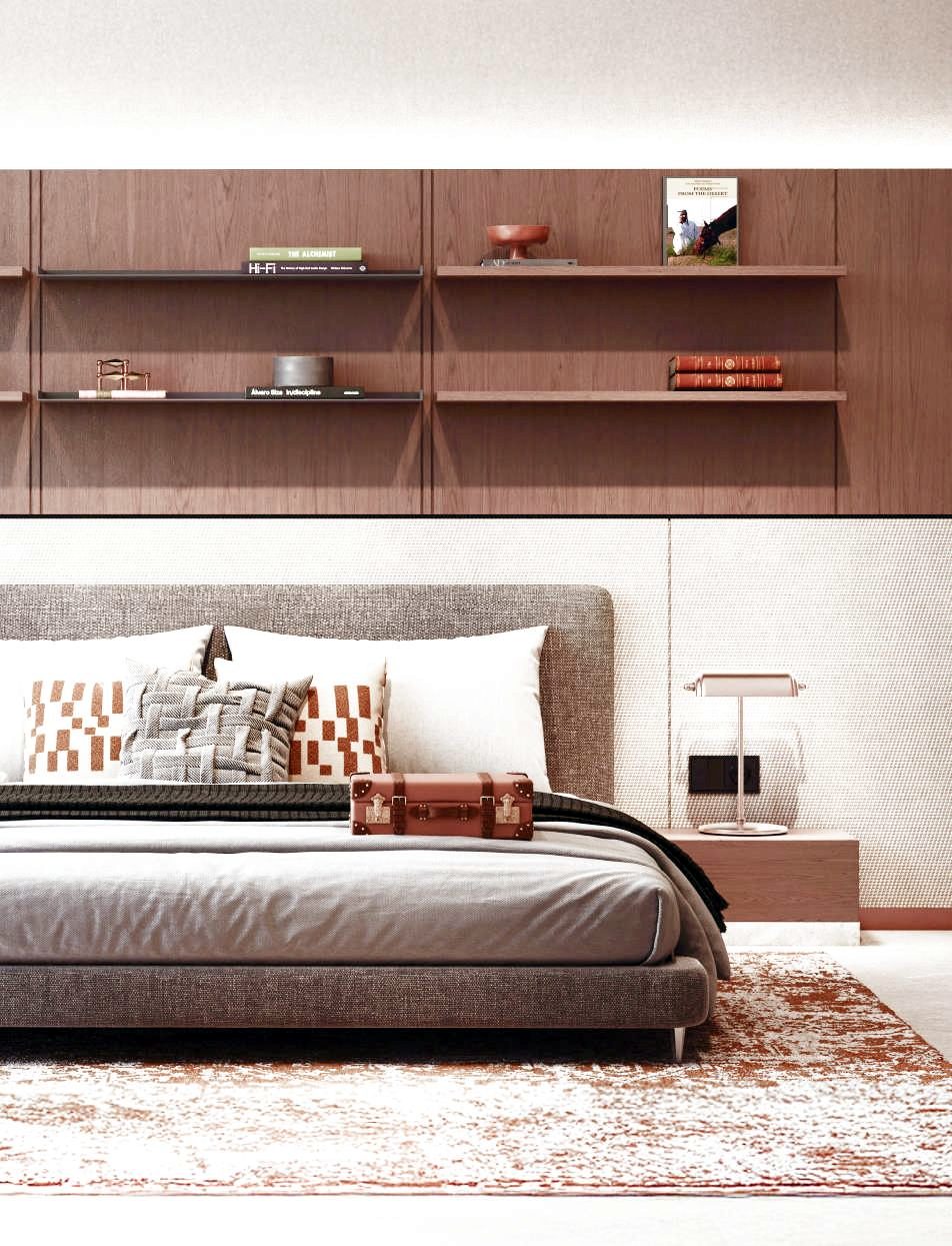 Bedroom with reading shelf
